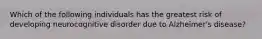 Which of the following individuals has the greatest risk of developing neurocognitive disorder due to Alzheimer's disease?