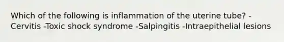 Which of the following is inflammation of the uterine tube? -Cervitis -Toxic shock syndrome -Salpingitis -Intraepithelial lesions