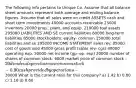 The following info pertains to Unique Co. Assume that all balance sheet amounts represent both average and ending balance figures. Assume that all sales were on credit ASSETS cash and short term investments 40000 accounts receivable 25000 inventory 20000 prop., plant, and equip. 210000 toal assets 295000 LIABILITIES AND SE current liabilities 60000 long-term liabilities 85000 stockholders; equity- common 150000 total liabilities and se 295000 INCOME STATEMENT sales rev. 85000 cost of goods sold 45000 gross profit (sales rev- cgs) 40000 operating exp. 20000 net income (gp- op. exp) 20000 number of shares of common stock- 6000 market price of common stock - 20 dividends per share on common stock- 0.90 cash provided by operations-30000 What is the current ratio for this company? a) 1.42 b) 0.80 c) 1.16 d) 0.60