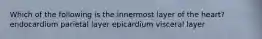 Which of the following is the innermost layer of the heart? endocardium parietal layer epicardium visceral layer
