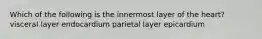 Which of the following is the innermost layer of the heart? visceral layer endocardium parietal layer epicardium