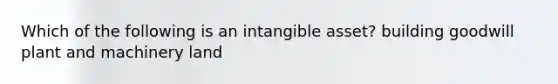 Which of the following is an intangible​ asset? building goodwill plant and machinery land