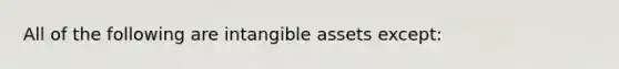 All of the following are <a href='https://www.questionai.com/knowledge/kfaeAOzavC-intangible-assets' class='anchor-knowledge'>intangible assets</a> except: