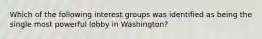 Which of the following interest groups was identified as being the single most powerful lobby in Washington?