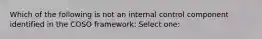 Which of the following is not an internal control component identified in the COSO framework: Select one: