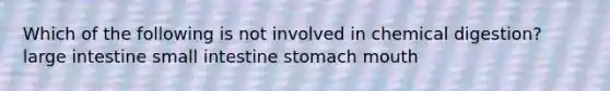 Which of the following is not involved in chemical digestion? large intestine small intestine stomach mouth