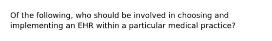 Of the following, who should be involved in choosing and implementing an EHR within a particular medical practice?