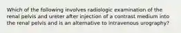 Which of the following involves radiologic examination of the renal pelvis and ureter after injection of a contrast medium into the renal pelvis and is an alternative to intravenous urography?