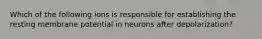 Which of the following ions is responsible for establishing the resting membrane potential in neurons after depolarization?