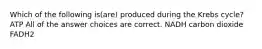 Which of the following is(are) produced during the Krebs cycle? ATP All of the answer choices are correct. NADH carbon dioxide FADH2