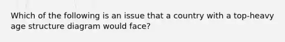 Which of the following is an issue that a country with a top-heavy age structure diagram would face?