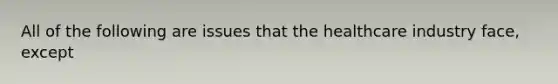 All of the following are issues that the healthcare industry face, except