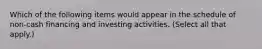 Which of the following items would appear in the schedule of non-cash financing and investing activities. (Select all that apply.)