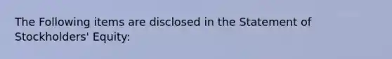 The Following items are disclosed in the Statement of Stockholders' Equity: