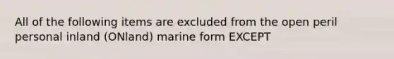 All of the following items are excluded from the open peril personal inland (ONland) marine form EXCEPT