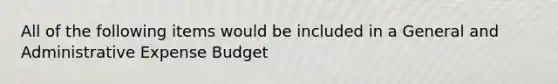 All of the following items would be included in a General and Administrative Expense Budget