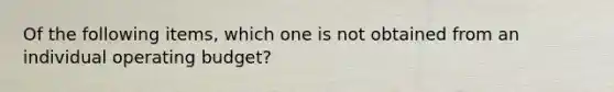 Of the following items, which one is not obtained from an individual operating budget?