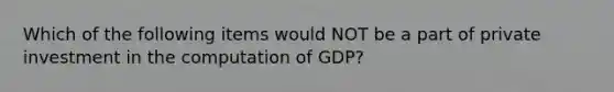 Which of the following items would NOT be a part of private investment in the computation of GDP?