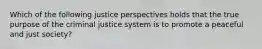 Which of the following justice perspectives holds that the true purpose of the criminal justice system is to promote a peaceful and just society?​