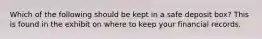 Which of the following should be kept in a safe deposit box? This is found in the exhibit on where to keep your financial records.
