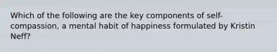 Which of the following are the key components of self-compassion, a mental habit of happiness formulated by Kristin Neff?