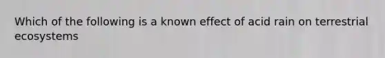 Which of the following is a known effect of acid rain on terrestrial ecosystems