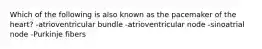 Which of the following is also known as the pacemaker of the heart? -atrioventricular bundle -atrioventricular node -sinoatrial node -Purkinje fibers