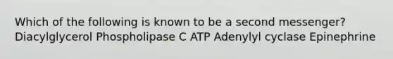 Which of the following is known to be a second messenger? Diacylglycerol Phospholipase C ATP Adenylyl cyclase Epinephrine