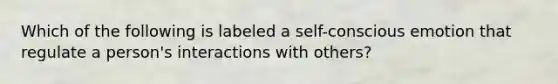 Which of the following is labeled a self-conscious emotion that regulate a person's interactions with others?