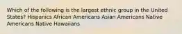 Which of the following is the largest ethnic group in the United States? Hispanics African Americans Asian Americans Native Americans Native Hawaiians