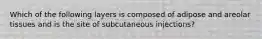 Which of the following layers is composed of adipose and areolar tissues and is the site of subcutaneous injections?