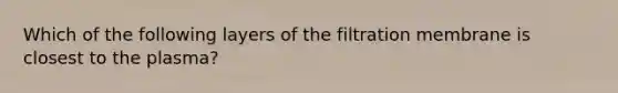 Which of the following layers of the filtration membrane is closest to the plasma?