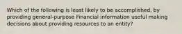 Which of the following is least likely to be accomplished, by providing general-purpose Financial information useful making decisions about providing resources to an entity?