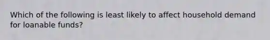 Which of the following is least likely to affect household demand for loanable funds?