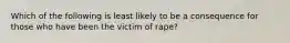 Which of the following is least likely to be a consequence for those who have been the victim of rape?