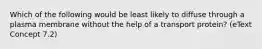 Which of the following would be least likely to diffuse through a plasma membrane without the help of a transport protein? (eText Concept 7.2)