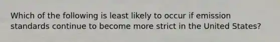 Which of the following is least likely to occur if <a href='https://www.questionai.com/knowledge/kHjpR5krQD-emission-standards' class='anchor-knowledge'>emission standards</a> continue to become more strict in the United States?