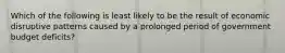 Which of the following is least likely to be the result of economic disruptive patterns caused by a prolonged period of government budget deficits?