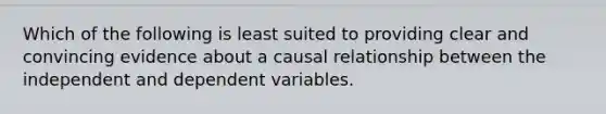 Which of the following is least suited to providing clear and convincing evidence about a causal relationship between the independent and dependent variables.