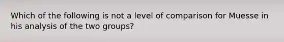 Which of the following is not a level of comparison for Muesse in his analysis of the two groups?