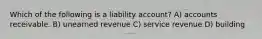 Which of the following is a liability account? A) accounts receivable. B) unearned revenue C) service revenue D) building