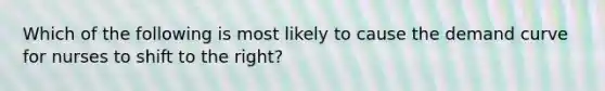 Which of the following is most likely to cause the demand curve for nurses to shift to the right?