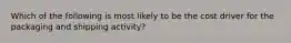 Which of the following is most likely to be the cost driver for the packaging and shipping​ activity?