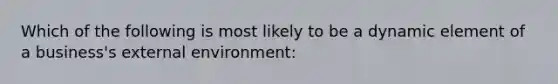 Which of the following is most likely to be a dynamic element of a business's external environment: