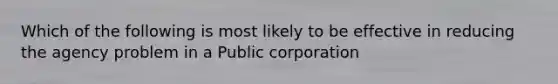 Which of the following is most likely to be effective in reducing the agency problem in a Public corporation