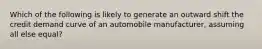 Which of the following is likely to generate an outward shift the credit demand curve of an automobile manufacturer, assuming all else equal?