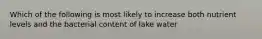 Which of the following is most likely to increase both nutrient levels and the bacterial content of lake water