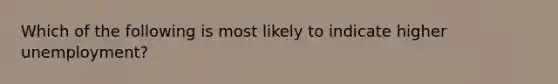 Which of the following is most likely to indicate higher unemployment?