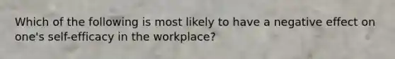 Which of the following is most likely to have a negative effect on one's self-efficacy in the workplace?