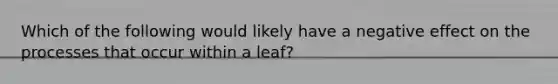 Which of the following would likely have a negative effect on the processes that occur within a leaf?